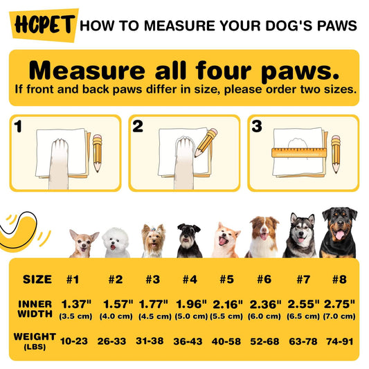 How to measure your dog's paws with size chart for dog shoes fitting.
