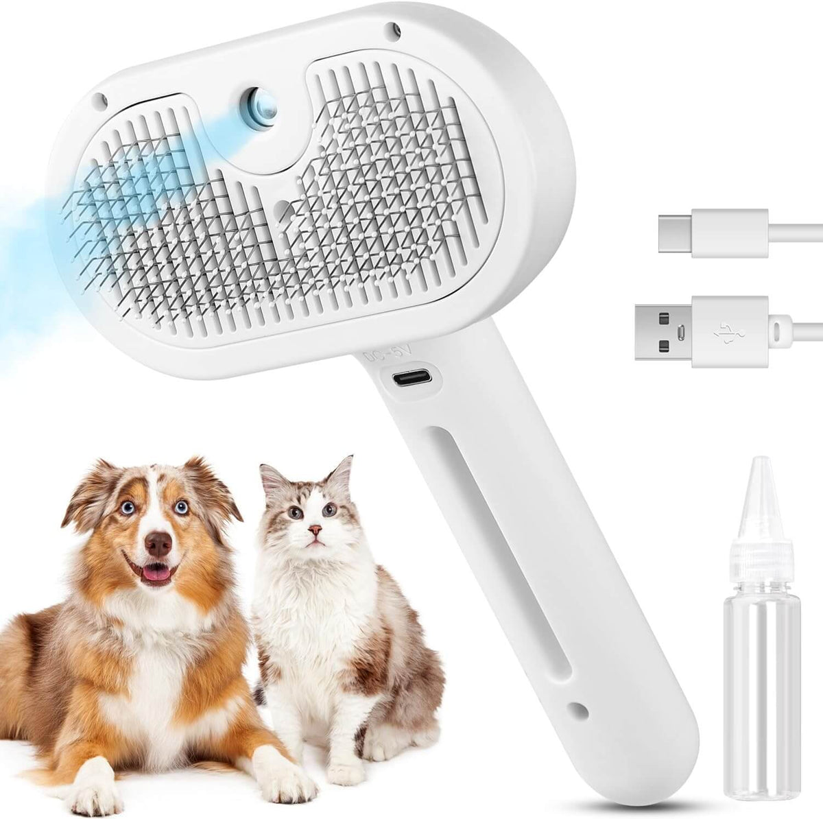 3-in-1 Cat Steam Brush with mist feature, designed for effective grooming of cats and dogs.