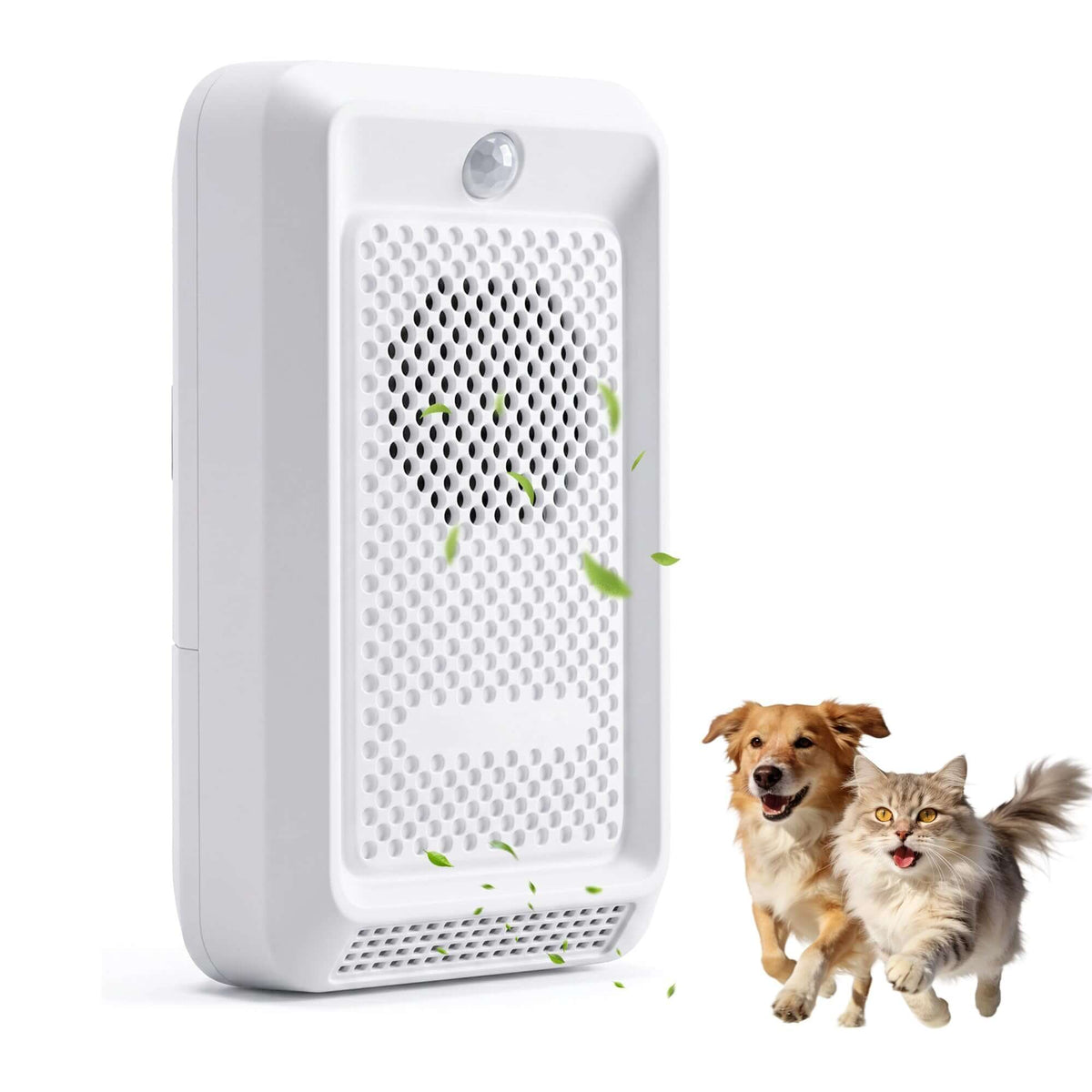 Automatic cat litter deodorizer with motion sensor for odor control near litter box, featuring a sleek design.