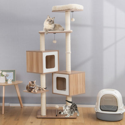 Árbol Rascador para Gatos 163 cm con 2 Condominios y Cojines Lavables
