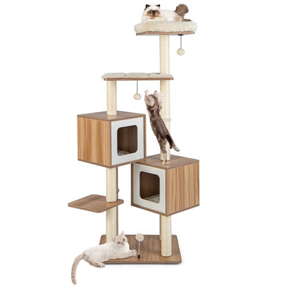 Árbol Rascador para Gatos 163 cm con 2 Condominios y Cojines Lavables
