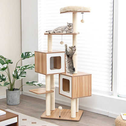 Árbol Rascador para Gatos 163 cm con 2 Condominios y Cojines Lavables